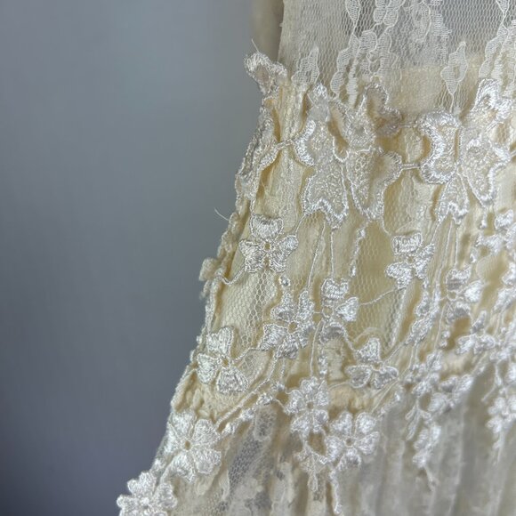 Ladies drop waist dress buttercream medium maxi lace sheer whimsy capsule fairy - Picture 11 of 13
